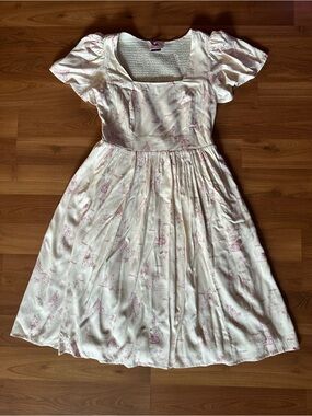 Disney Princess Flutter Sleeve Cream Dress with Pink Print Midi